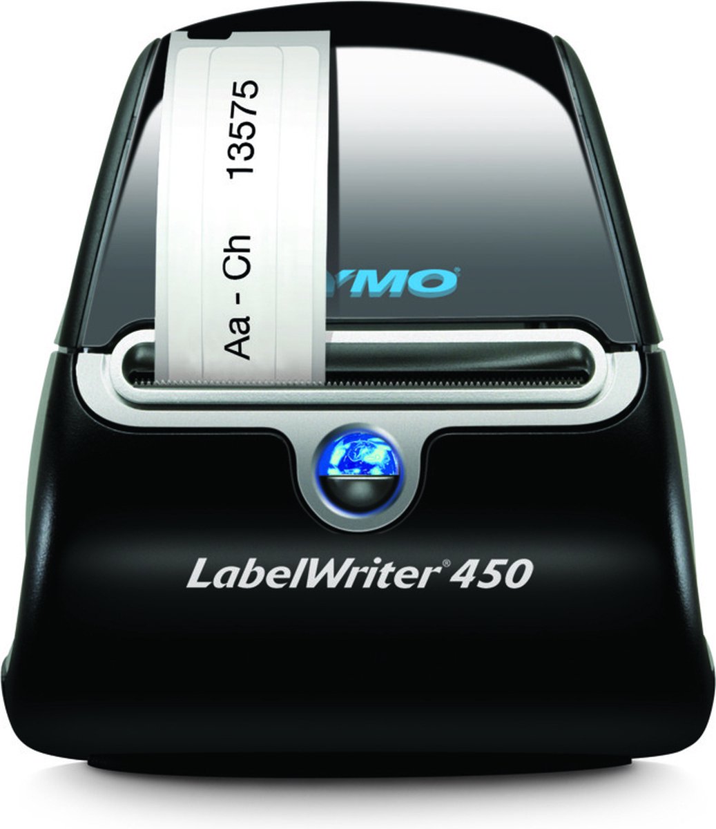 Pintura digital de una Dymo LabelWriter 450 con una etiqueta saliendo.