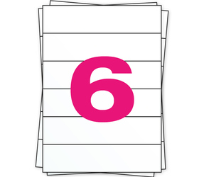 Three stacked A4 papers, top one with a pink '6'