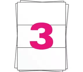 Three stacked A4 papers, top one with a pink '3'