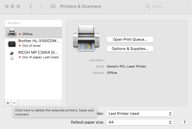 impostazioni mac per stampanti e scanner