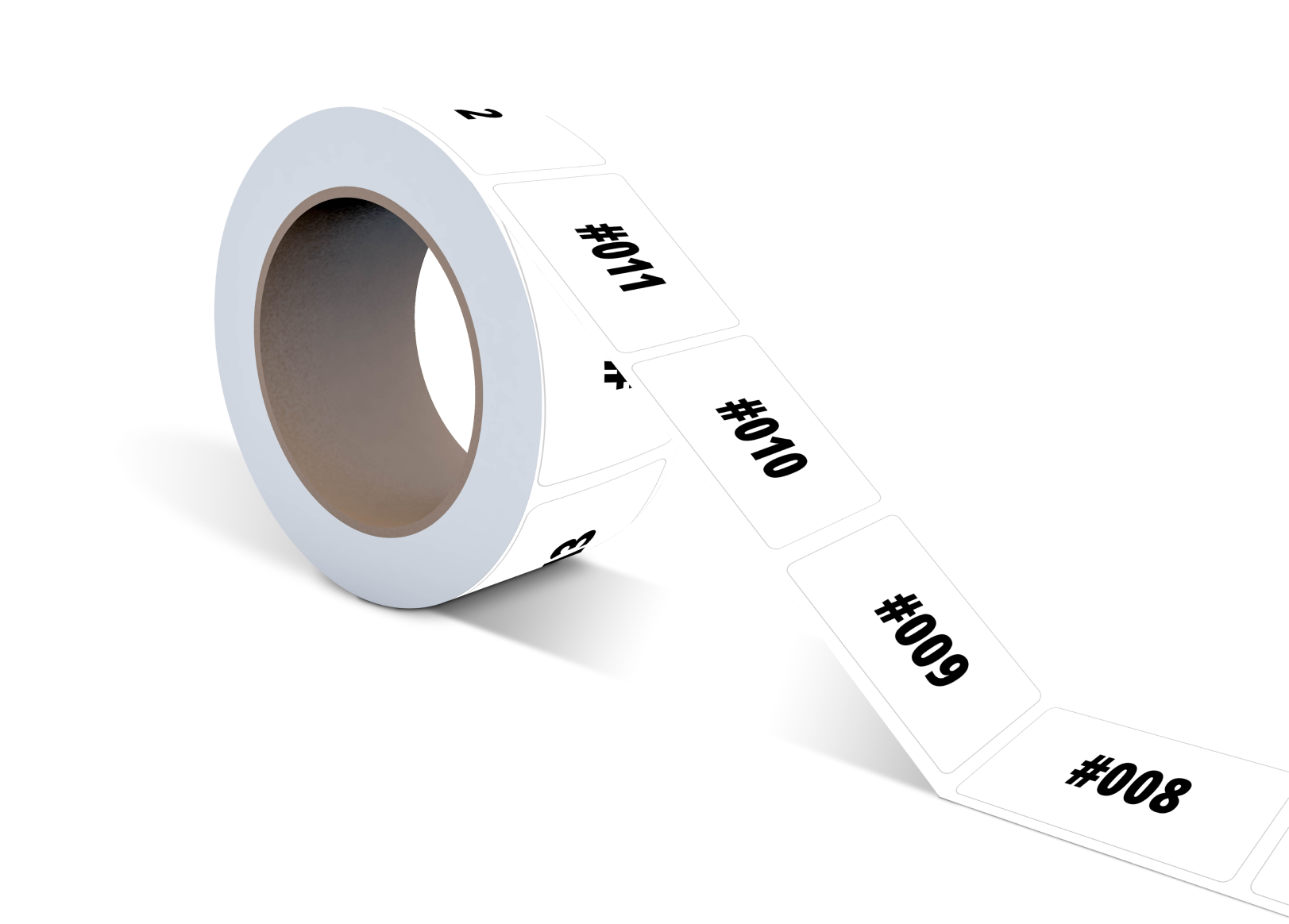 Roll with white labels with black text and a '#' on each label.