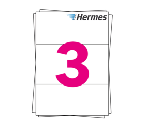 Hermes Etiket auf A4 Stickerbögen, 3 pro Bogen, 98.5mm x 210mm