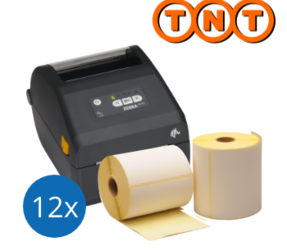 TNT paquete de inicio: Impresora Zebra ZD421D + 12 rollos de etiquetas compatibles Zebra 102mm x 150mm