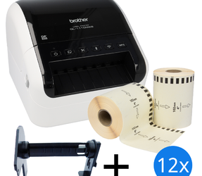 Starter Package with Brother QL1110NWBc printer + 12 rolls DK-22243 + Brother holder