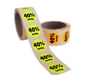 Stickers 40% de réduction, jaune fluorescent, 500 stickers