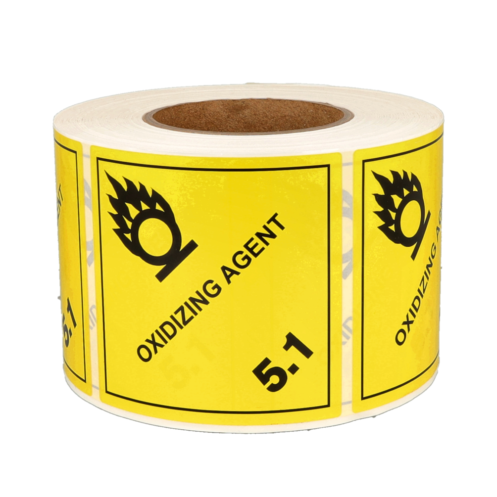 IMO 5.1 Oxidizing Agent Label, 100mm x 100mm, 1000 Labels, 76mm Core