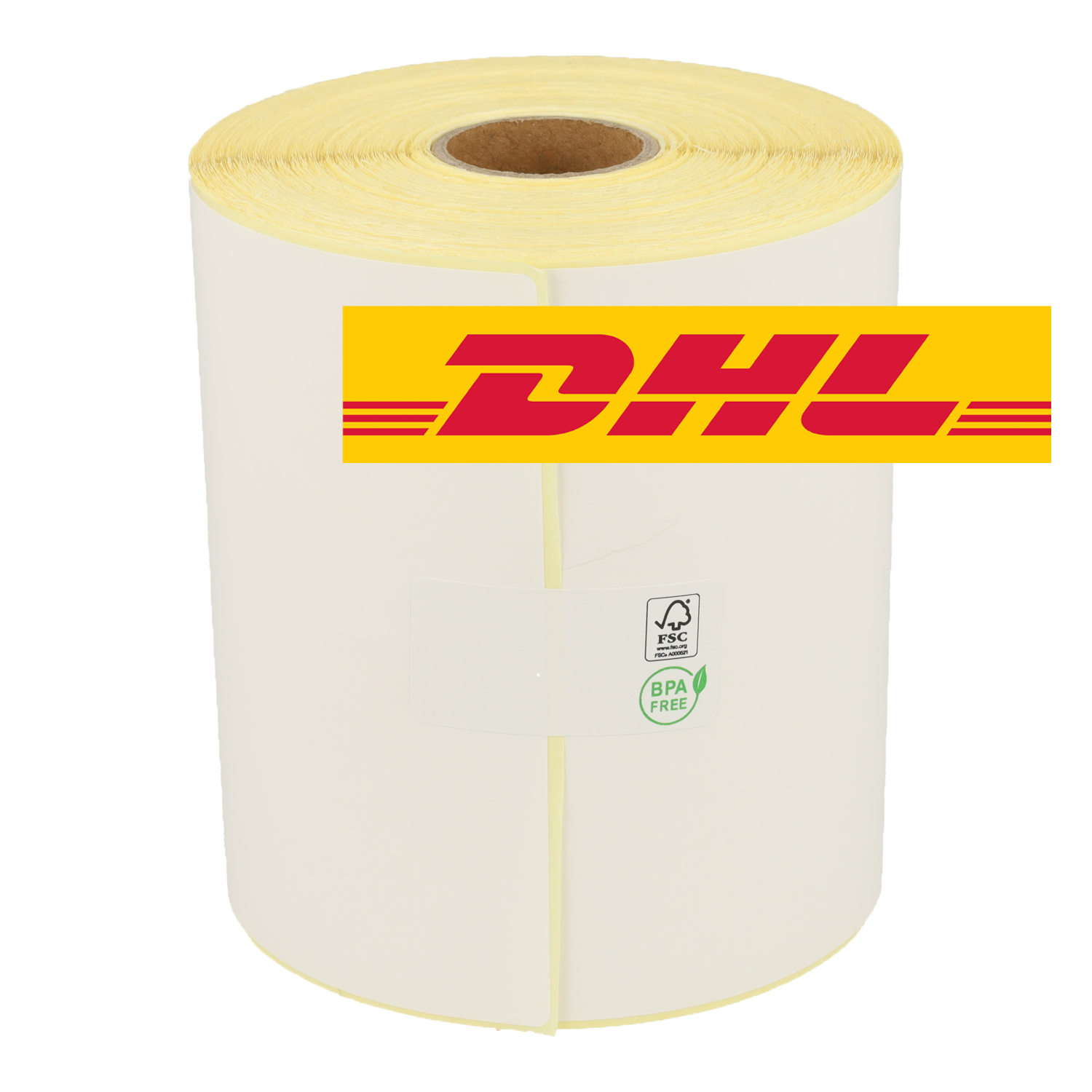 Étiquette DHL sur des feuilles autocollants A4, 3 par feuille, blanche,  permanente, 98,5 mm x 210 mm